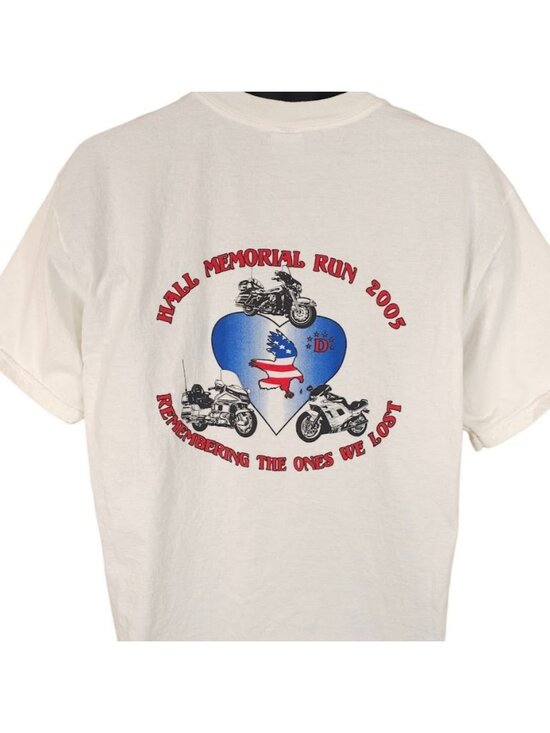 Gildan Other - Vintage Motorcycle T Shirt Mens Size Large White Y2K 2005 Hall Memorial Run
